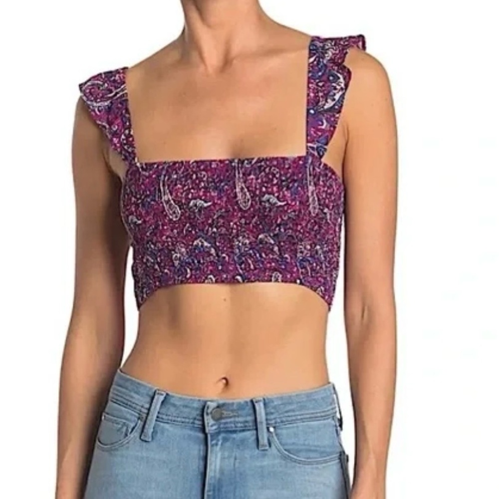 Nanette Lepore Smocked Short Crop Top Boho Cottage Summer Sleeveless Size M